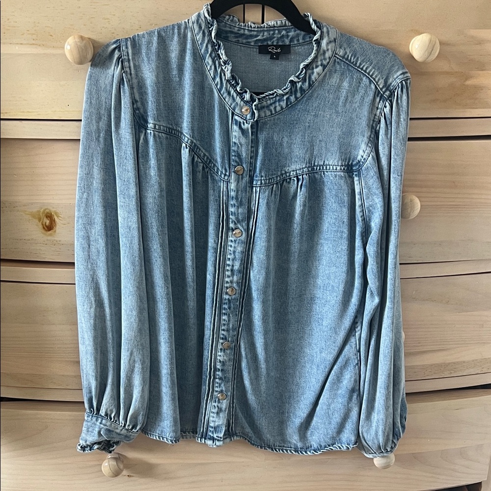 Rails denim bottom up with pearled buttons and ruffle details